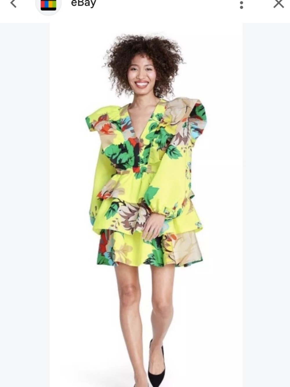 Christopher John Rogers for target Neon Lime Floral Ruffle Mini Dress